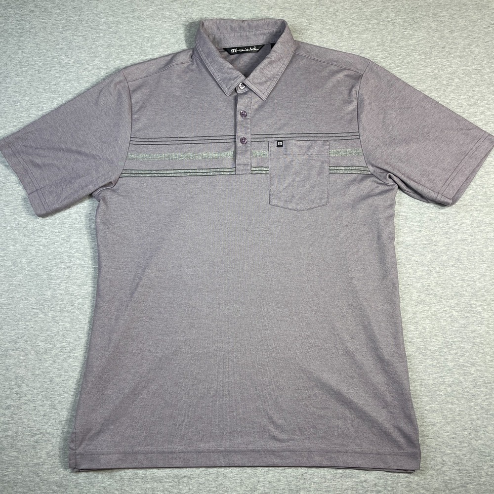 Travis Mathew Men M Polo Shirt Pocket Heather Purple Lavender Striped Golf 21.25 - Picture 5 of 9